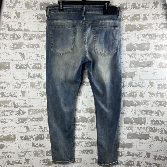 BooHooMan Stretch Skinny Jeans Men’s 38X29.5 Blue Vintage Wash NWT Button Fly - Picture 3 of 15